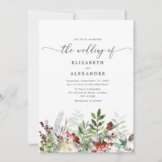 Invitation À feuillage persistant élégance mariage d'hiver QR (Devant)