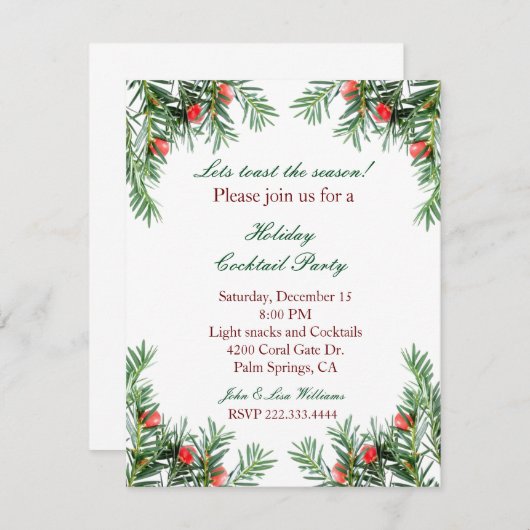 Invitation à feuillage persistant et rouge de (Devant / Derrière)