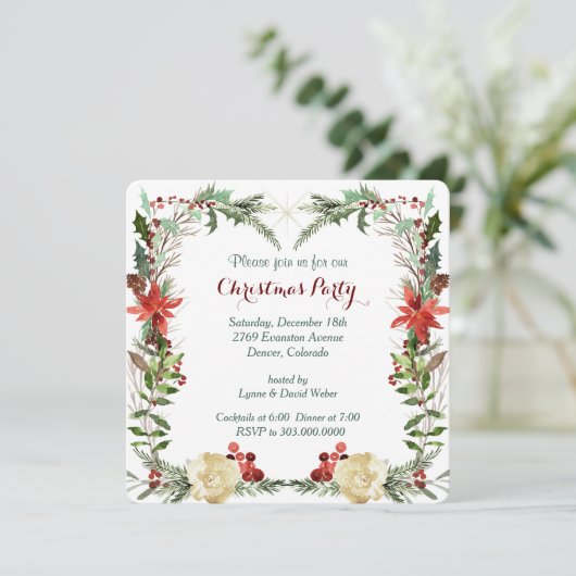 Invitation À feuillage persistant Floral Berry Frame Invitati (Debout devant)