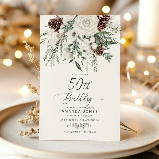 Invitation À feuillage persistant hiver 50e anniversaire célé