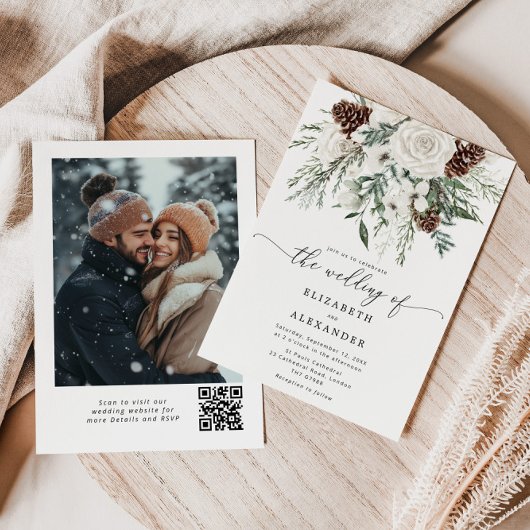 Invitation À feuillage persistant mariage d'hiver