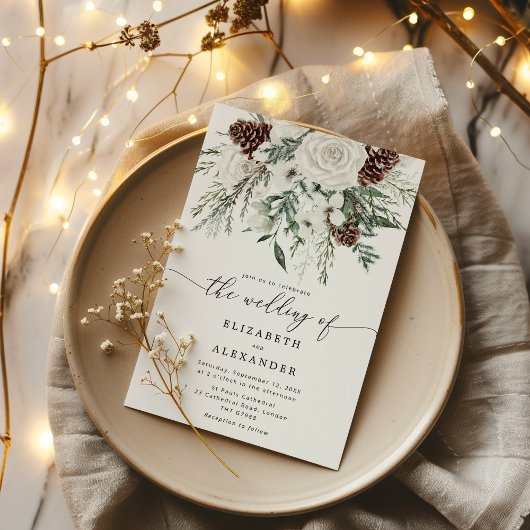 Invitation À feuillage persistant mariage d'hiver