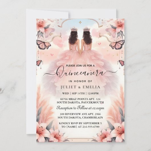 Invitation À Fun Joy Lily Twin Double Joint Quinceanera (Devant)