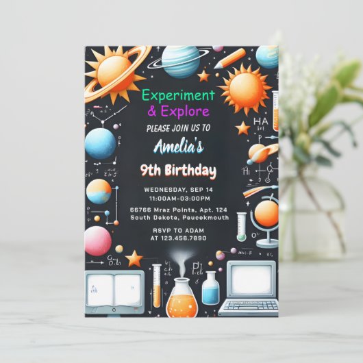 Invitation À Fun Lab Kids Geek Nerd Mad Science 9e anniversai (Debout devant)