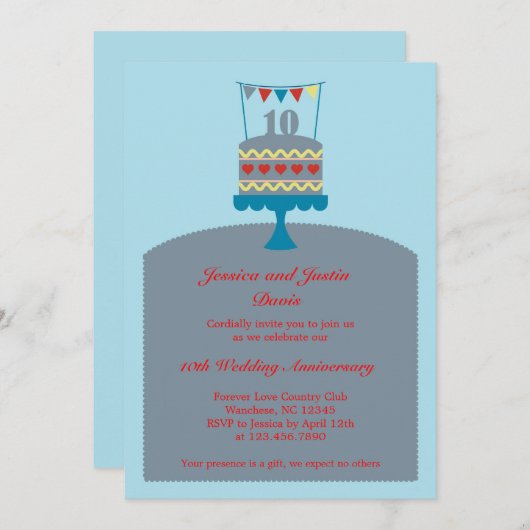 Invitation à gâteau 10 ans de Mariage (Devant / Derrière)