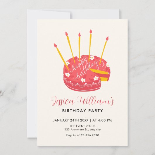 Invitation à gâteau rose Anniversaire (Devant)