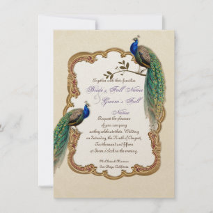 Invitation à Golden Peacock et Calligraphy