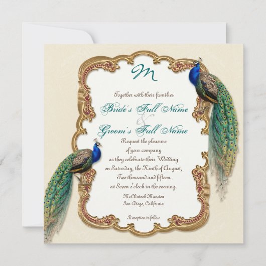 Invitation à Golden Peacock et Calligraphy (Devant)