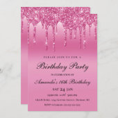 Invitation à goutte de paillettes roses (Devant / Derrière)