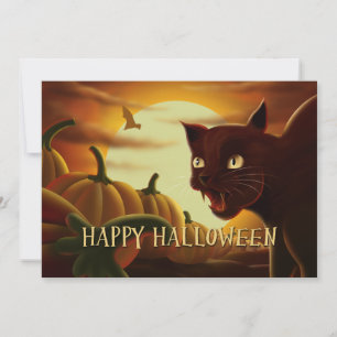 Invitation à Halloween en chat noir effrayant