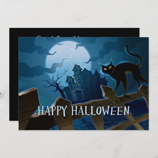 Invitation à Halloween en chat noir Éffrayant (Devant / Derrière)