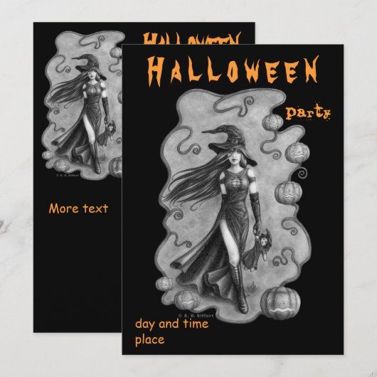 Invitation à Halloween sorcière et poupée (Devant / Derrière)