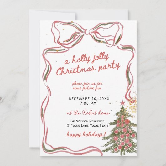 Invitation A holly jolly hand drawn christmas party  (Devant)