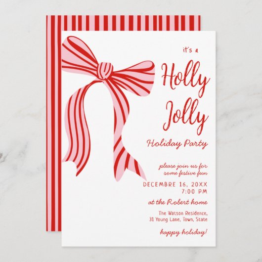 Invitation A holly jolly Pink Red Coquette Bow christmas (Devant / Derrière)