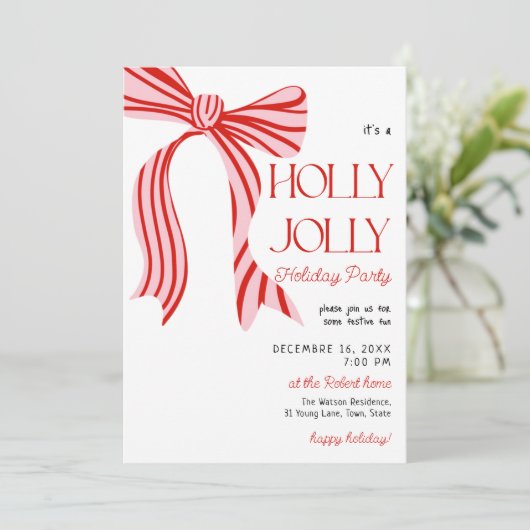 Invitation A holly jolly Pink Red Coquette Bow christmas (Debout devant)