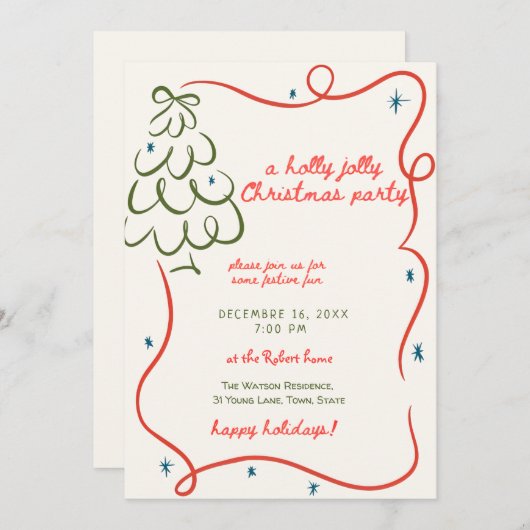Invitation A holly jolly Whimsical christmas party (Devant / Derrière)