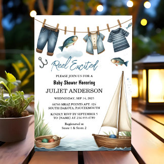 Invitation À Hook Bait Fun Wood Little Fisherman Baby shower