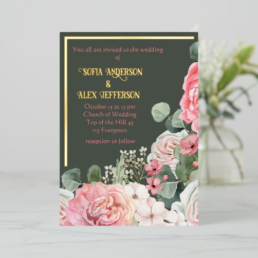 Invitation à huile avec fleurs d'aquarelle (Debout devant)