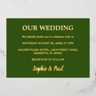 Invitation à huile Mariage verte de forêt classiqu