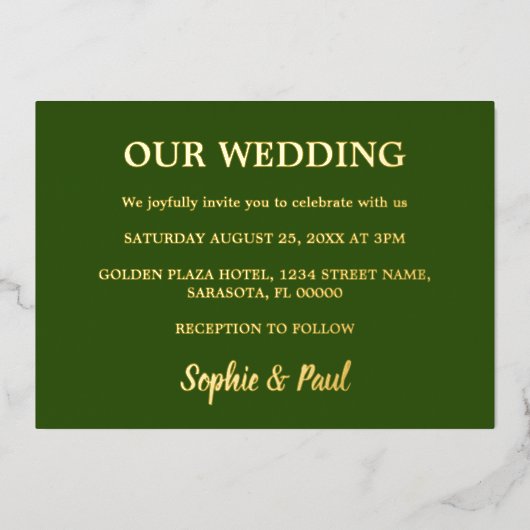 Invitation à huile Mariage verte de forêt classiqu (Recto)