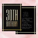 Invitation à huile minimaliste noire classique<br><div class="desc">Invitation classique et simple à 30ème anniversaire noir et or floral. Personnalisez facilement en ajoutant les détails de votre fête. Invitation noir et blanc. Photo de pikisuperstarsur Freepik</div>