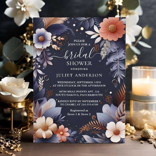 Invitation À Hydrangea Métallo Pure Marine Fête des mariées B