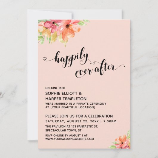 Invitation À jamais après les cœurs script blush boho floral (Devant)