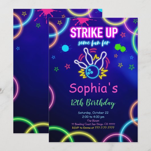 Invitation à jouer au bowling STRIKE UP (Devant / Derrière)