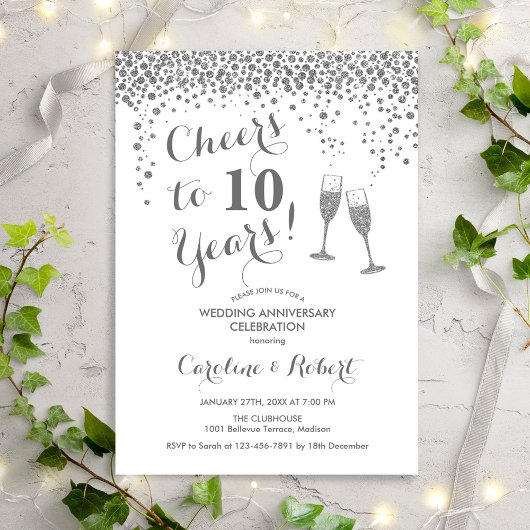 Invitation À la 10e anniversaire - Blanc Argenté