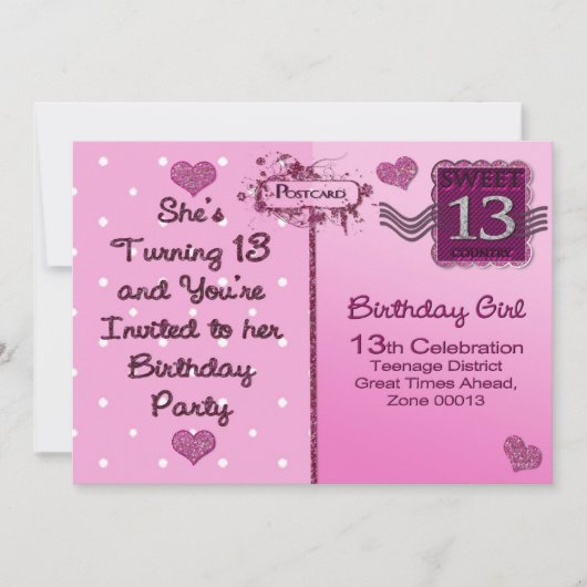 Invitation à la 13e fête d'anniversaire - Carte po (Devant)