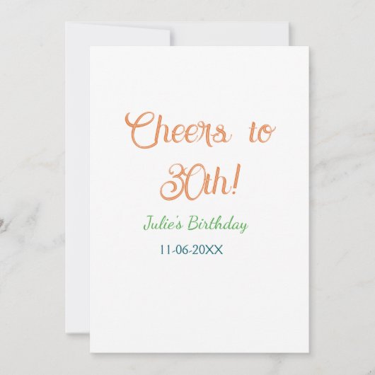 Invitation À la 30e anniversaire nom date orange vert bleu (Devant)