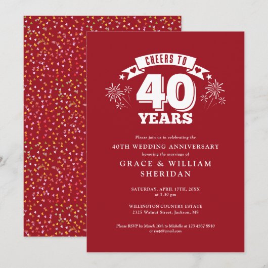 Invitation À la 40e anniversaire de mariage de rubis (Devant / Derrière)