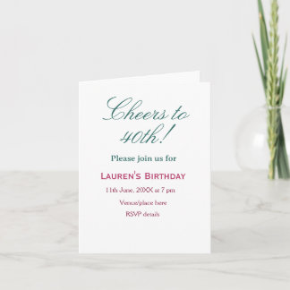 Invitation À la 40e anniversaire nom date mauve bleu élégant