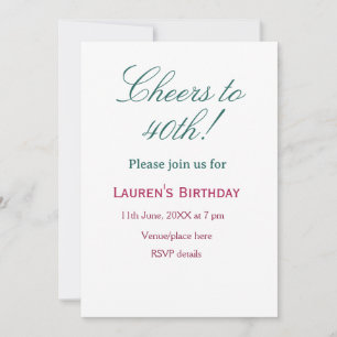 Invitation À la 40e anniversaire nom date mauve bleu élégant