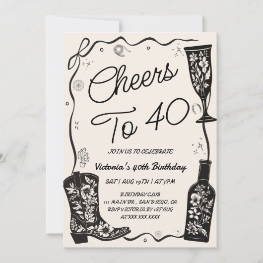 Invitation À la 40e fête d'anniversaire Western  (Devant)
