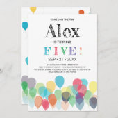 Invitation à la 5e fête des ballons d'anniversaire (Devant / Derrière)