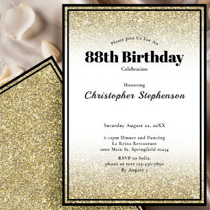 Invitation à la 88e fête d'anniversaire en noir et
