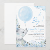 Invitation à la Baby Shower à l'Éléphant Floral (Devant / Derrière)