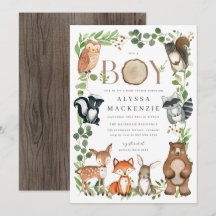 Invitation à la Baby Shower Animaux de la Forêt