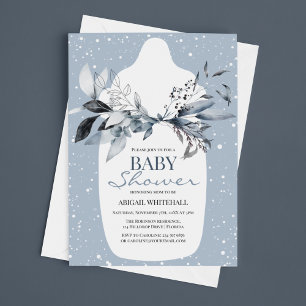Invitation à la baby shower aquarelle bleu hiver