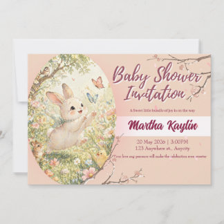 Invitation à la baby shower au lapin aquarelle
