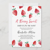 Invitation à la baby shower aux fraises (Devant)