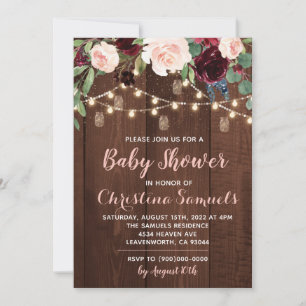 Invitation à la baby shower avec guirlande lumineu