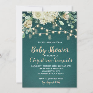 Invitation à la baby shower avec guirlande lumineu