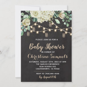 Invitation à la baby shower avec guirlande lumineu