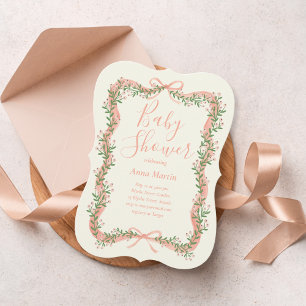 Invitation à la baby shower avec ruban et verdure