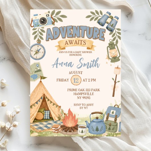 Invitation à la Baby Shower Aventure Bleue