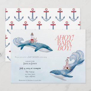 Invitation à la baby shower Baleine Naútic