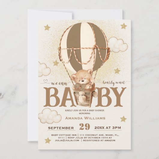 Invitation à la Baby Shower : Ballons d'ours atten (Devant)