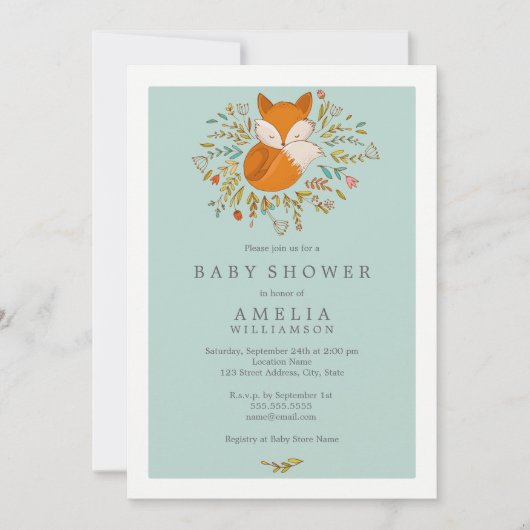 Invitation à la baby shower Bébé Renard Douce Forê (Devant)